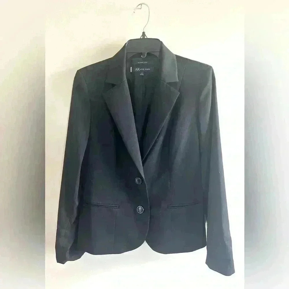 Classic stretch blazer crisp black size 8 Ak Anne Klein Two Button Suit Jacket